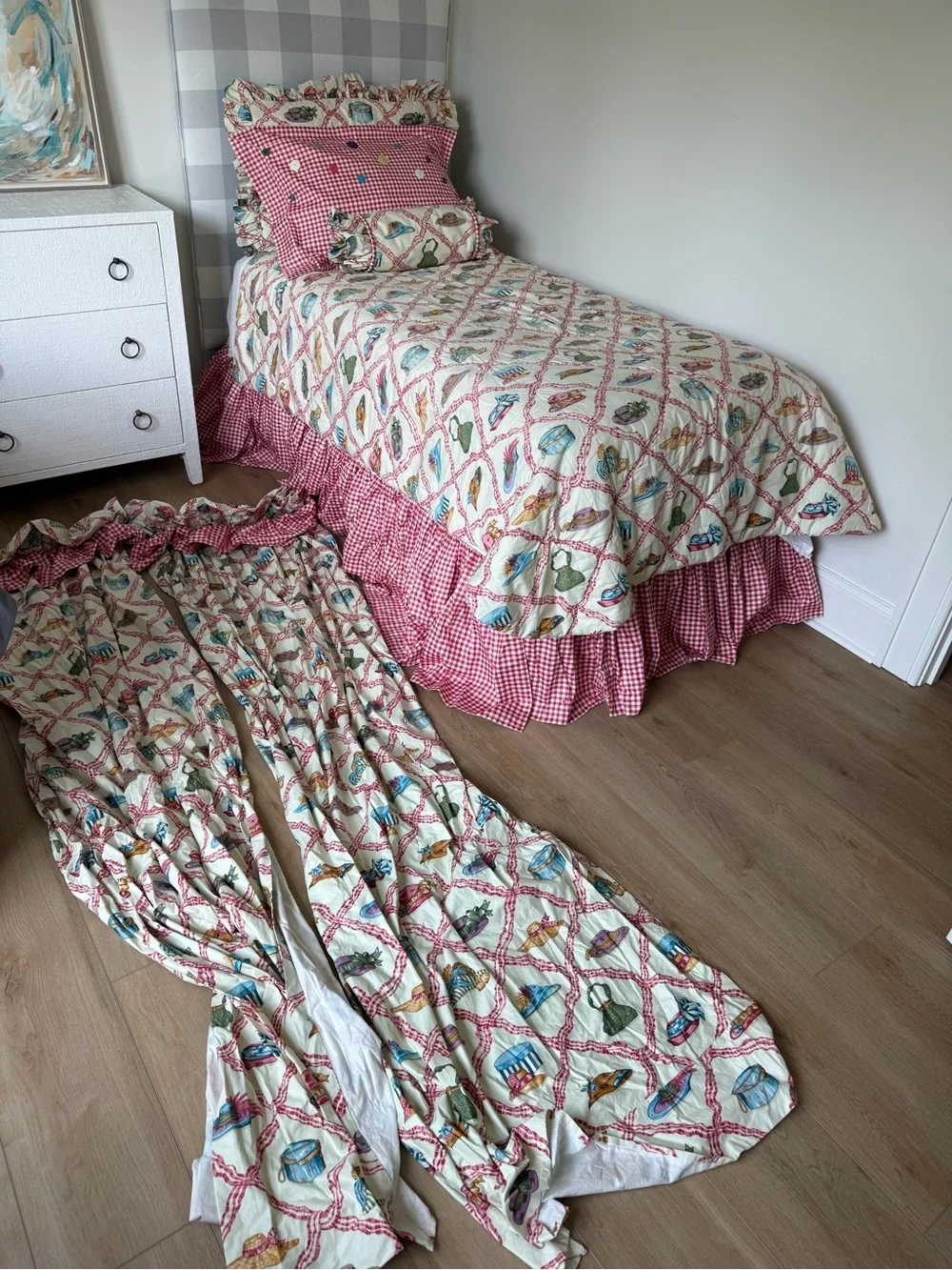 Vintage Twin size custom made bedding and curtains
